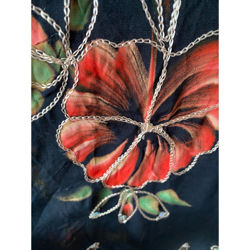 Island Planet Beaded Embroidered Floral Tie Dye Sequin Black Kaftan Cover Up‎ OS - Picture 10 of 10